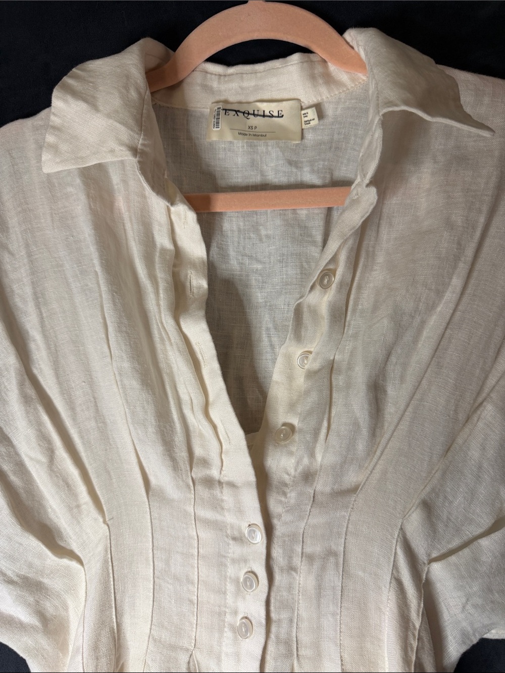 Exquise Anthropologie Tobie White/Cream 100% Linen Button Down Pleated Waist - Picture 4 of 5
